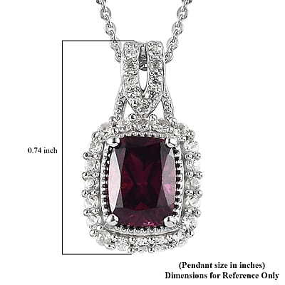 Orissa Rhodolite Garnet and White Zircon Halo Pendant Necklace 20 Inches in Platinum Over Sterling Silver 2.25 ctw
