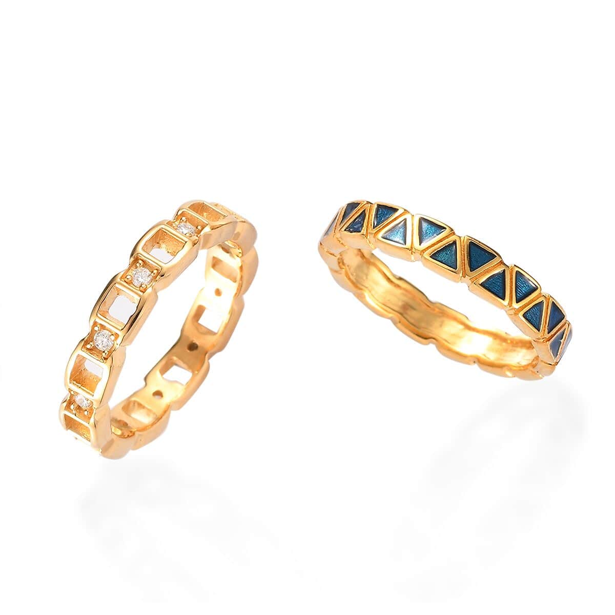 Moissanite and Enameled Set of 2 Band Ring in Vermeil Yellow Gold Over Sterling Silver (Size 7.0) 0.20 ctw image number 3
