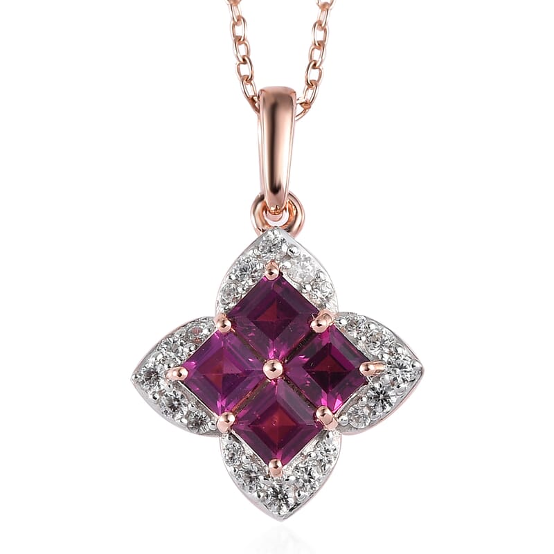 Premium Radiant Ember Garnet and White Zircon 1.75 ctw Pendant Necklace in 18K Vermeil Rose Gold Over Sterling Silver 20 Inches