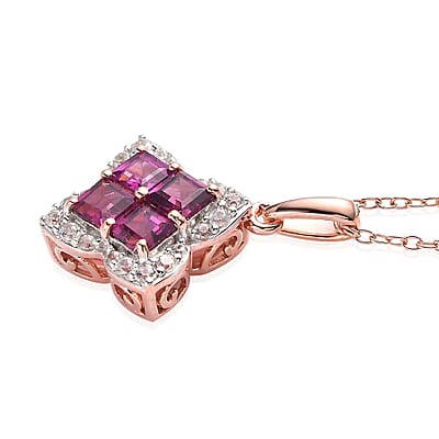 Premium Radiant Ember Garnet and White Zircon 1.75 ctw Pendant Necklace in 18K Vermeil Rose Gold Over Sterling Silver 20 Inches