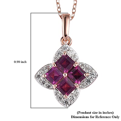 Premium Radiant Ember Garnet and White Zircon 1.75 ctw Pendant Necklace in 18K Vermeil Rose Gold Over Sterling Silver 20 Inches