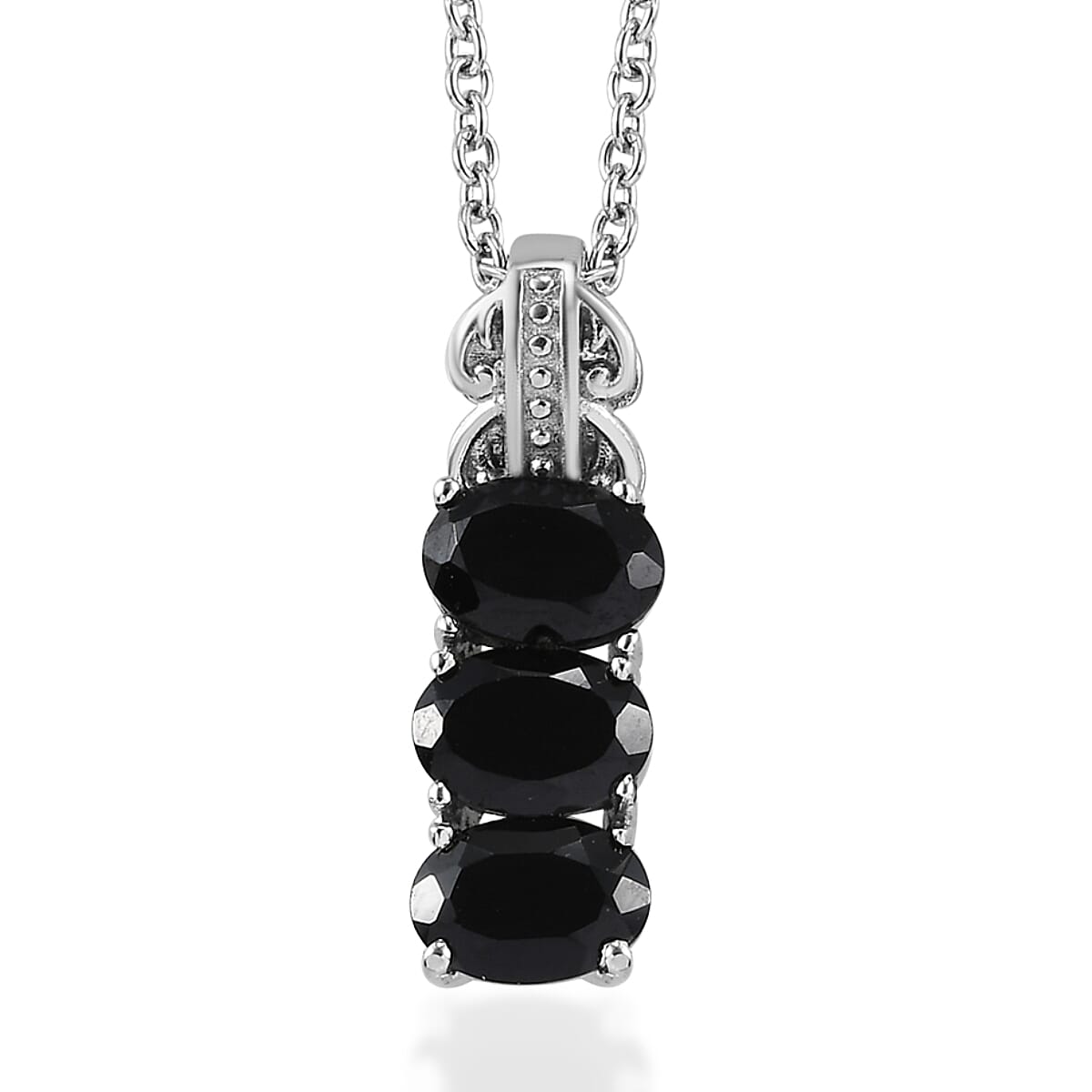 Thai Black Spinel 3 Stone Ring Size 5 and Pendant Necklace 20 Inches in Stainless Steel 6.10 ctw