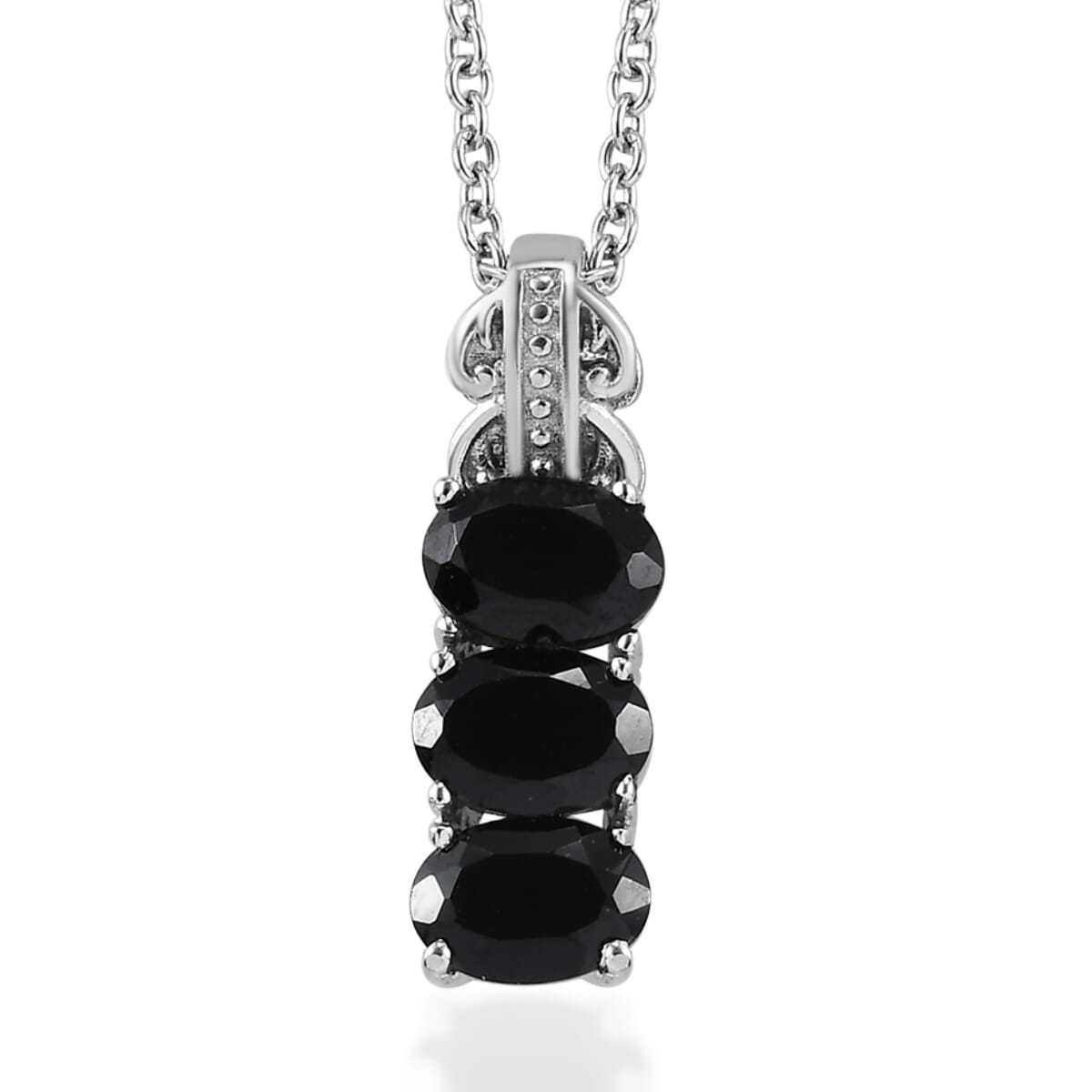 Thai Black Spinel 3 Stone Ring Size 5 and Pendant Necklace 20 Inches in Stainless Steel 6.10 ctw image number 5