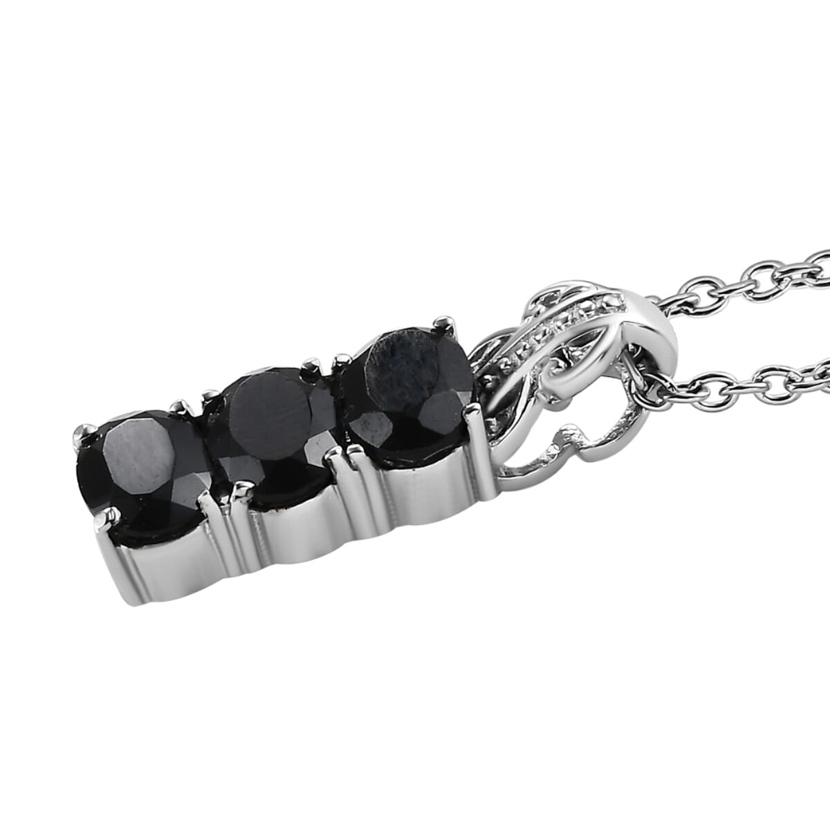 Thai Black Spinel 3 Stone Ring Size 5 and Pendant Necklace 20 Inches in Stainless Steel 6.10 ctw image number 6