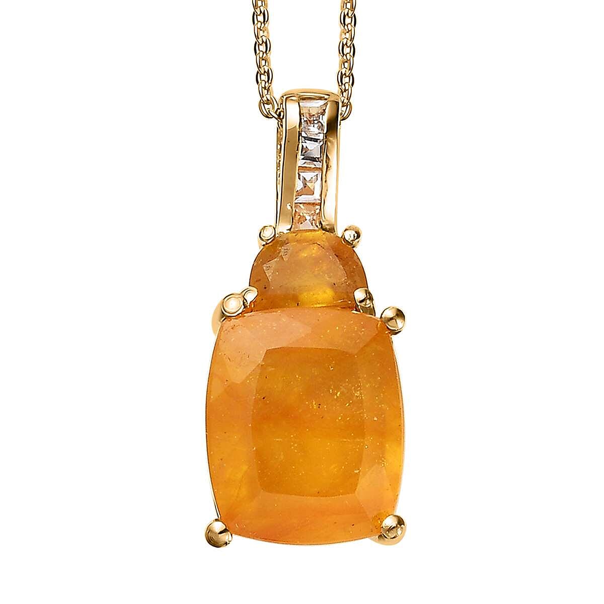 Yellow Sapphire (FF) and White Topaz Pendant Necklace 20 Inches in Vermeil Yellow Gold Over Sterling Silver 8.25 ctw