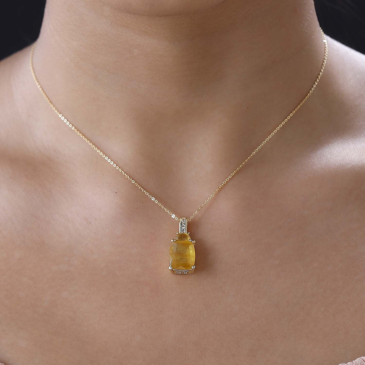 Yellow Sapphire (FF) and White Topaz Pendant Necklace 20 Inches in Vermeil Yellow Gold Over Sterling Silver 8.25 ctw