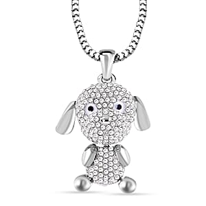 Black and White Austrian Crystal Dog Pendant Necklace (29-31 Inches) in Silvertone