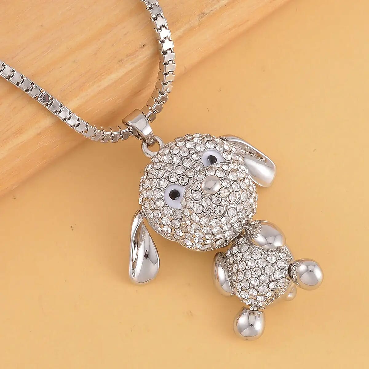 Black and White Austrian Crystal Dog Pendant Necklace (29-31 Inches) in Silvertone image number 1