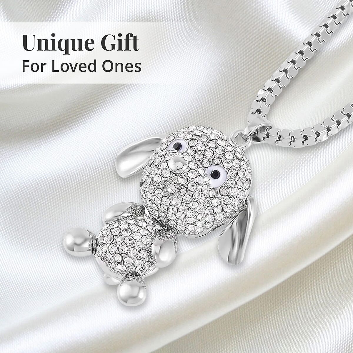 Black and White Austrian Crystal Dog Pendant Necklace (29-31 Inches) in Silvertone image number 4