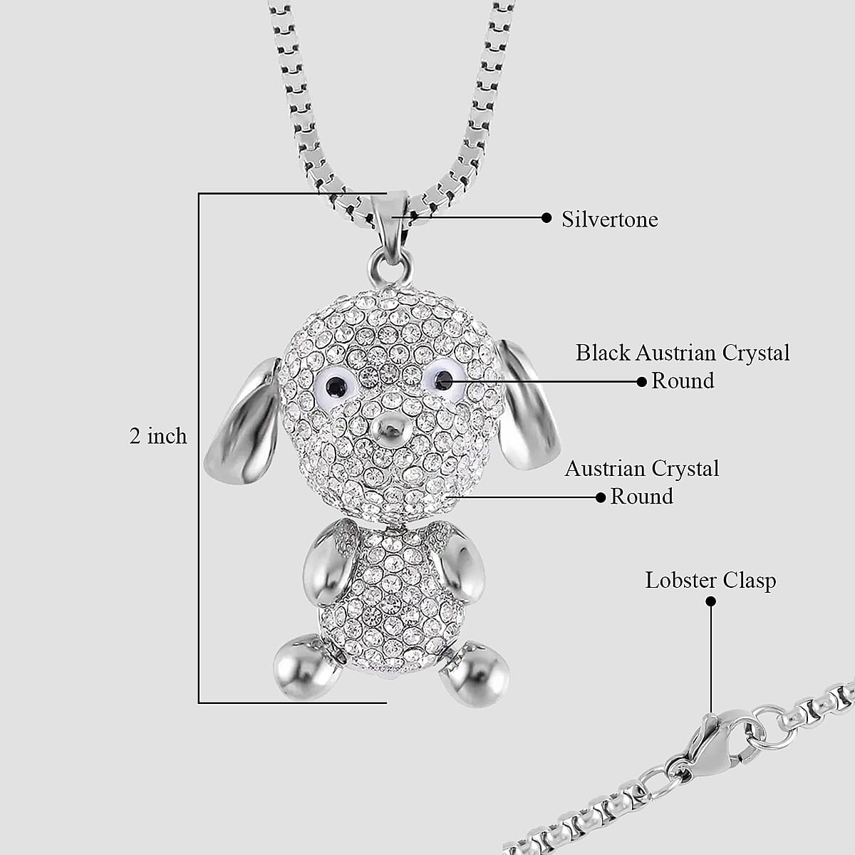 Black and White Austrian Crystal Dog Pendant Necklace (29-31 Inches) in Silvertone image number 5