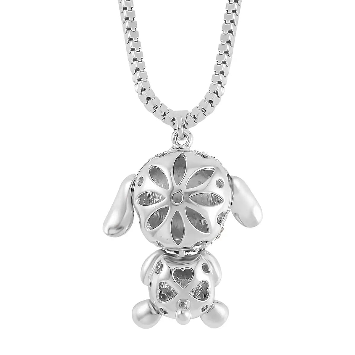 Black and White Austrian Crystal Dog Pendant Necklace (29-31 Inches) in Silvertone image number 7