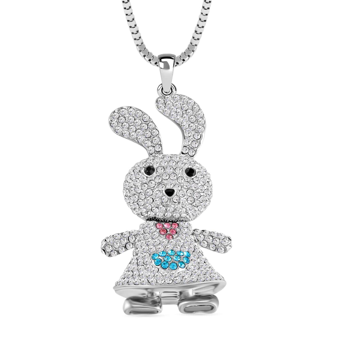 Multi Color Austrian Crystal Rabbit Pendant Necklace 29-31 Inches in Silvertone image number 0