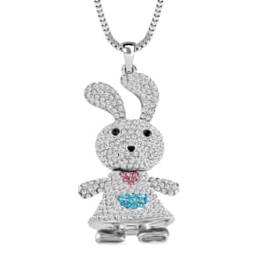 Multi Color Austrian Crystal Rabbit Pendant Necklace 29-31 Inches in Silvertone