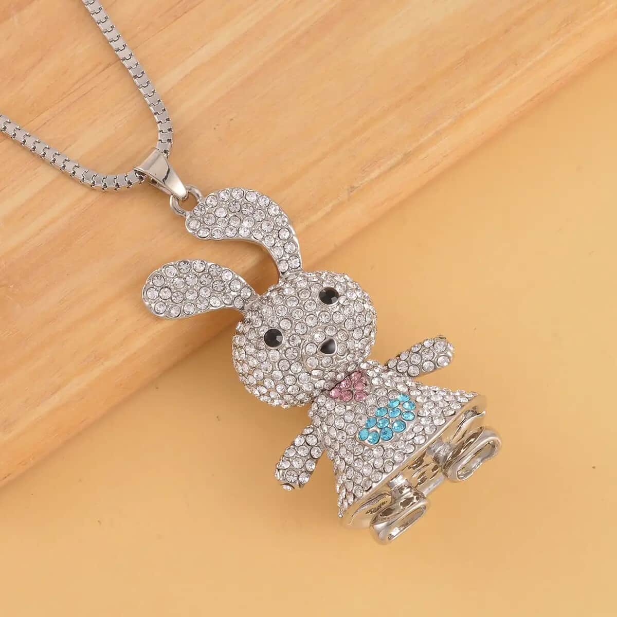 Multi Color Austrian Crystal Rabbit Pendant Necklace 29-31 Inches in Silvertone image number 1