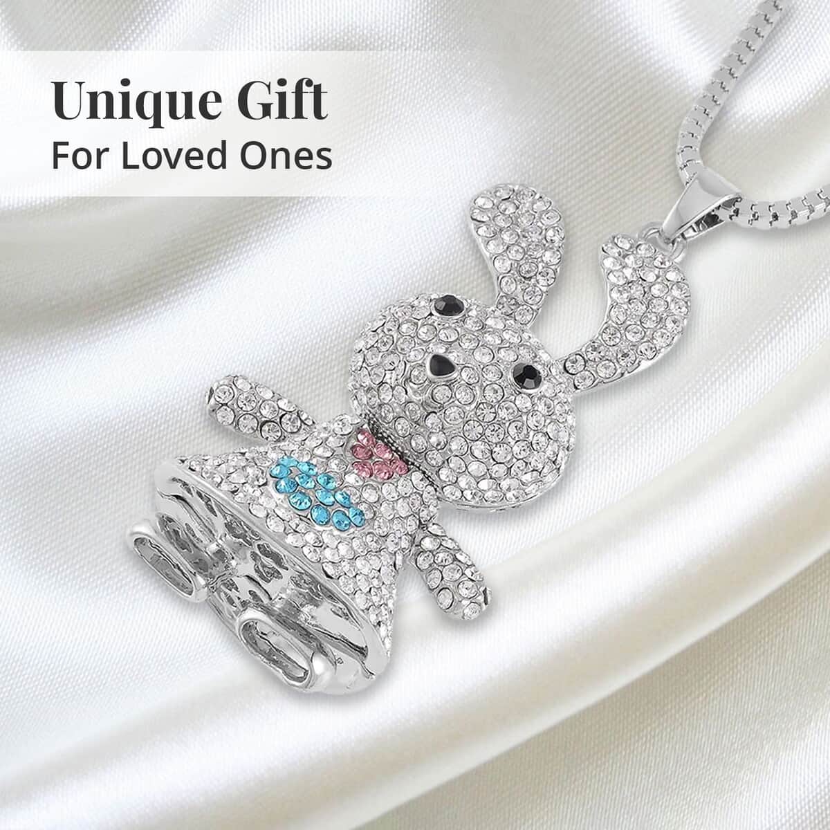 Multi Color Austrian Crystal Rabbit Pendant Necklace 29-31 Inches in Silvertone image number 4