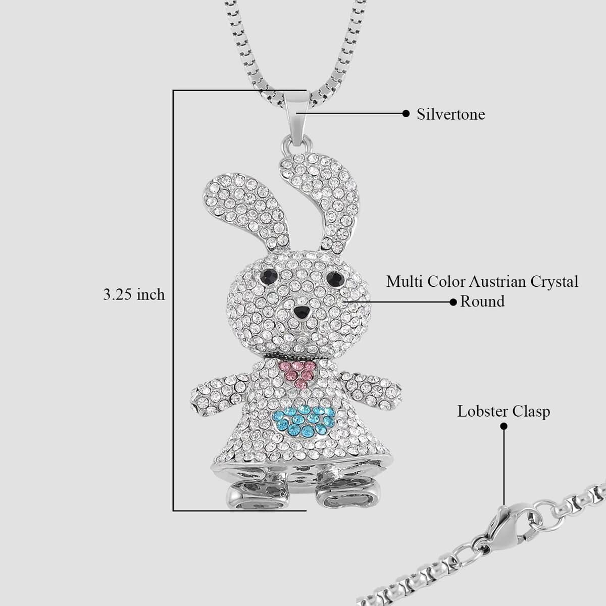 Multi Color Austrian Crystal Rabbit Pendant Necklace 29-31 Inches in Silvertone image number 5