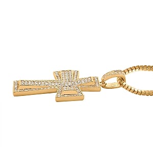 White Crystal Cross Pendant Necklace 29-31 Inches in Goldtone