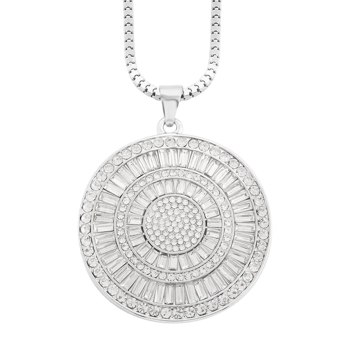 White Crystal Cocktail Pendant Necklace 29-31 Inches in Silvertone image number 0