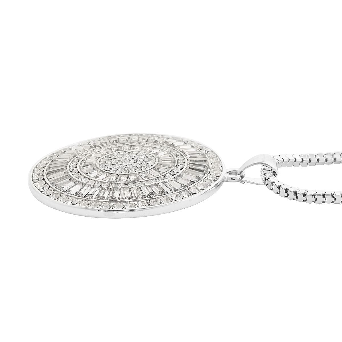 White Crystal Cocktail Pendant Necklace 29-31 Inches in Silvertone