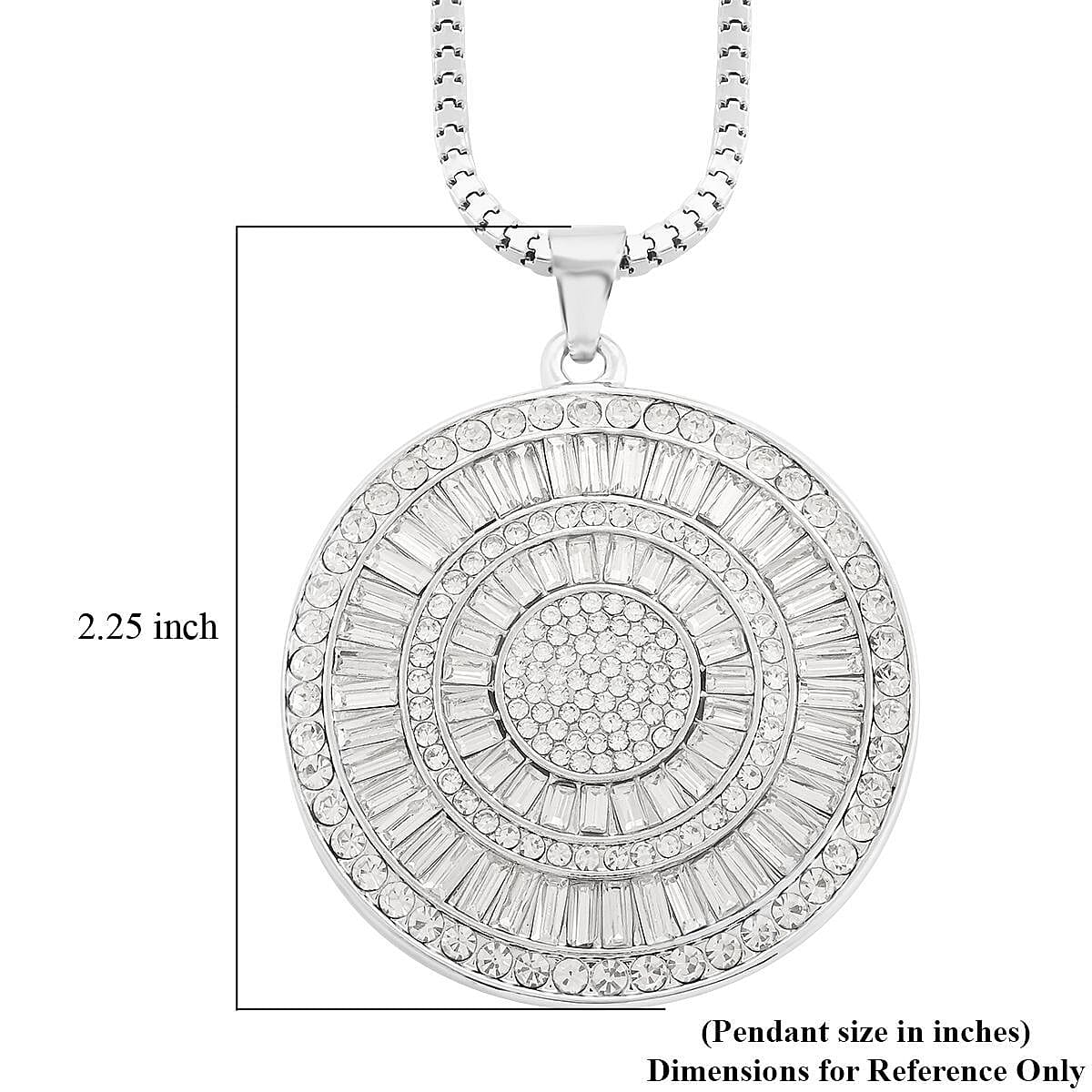 White Crystal Cocktail Pendant Necklace 29-31 Inches in Silvertone