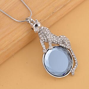 White and Black Crystal, Silver Grey Color Glass Pendant Necklace 29-31 Inches in Silvertone
