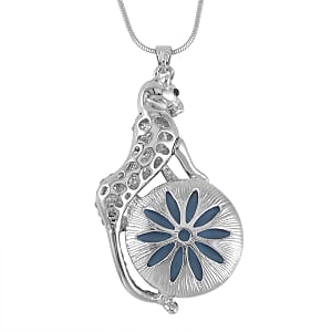 White and Black Crystal, Silver Grey Color Glass Pendant Necklace 29-31 Inches in Silvertone