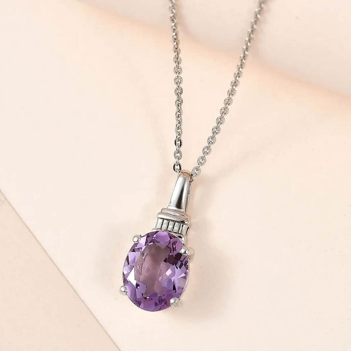 Rose De France Amethyst Solitaire Pendant Necklace 20 Inches in Platinum Over Sterling Silver 2.85 ctw image number 1
