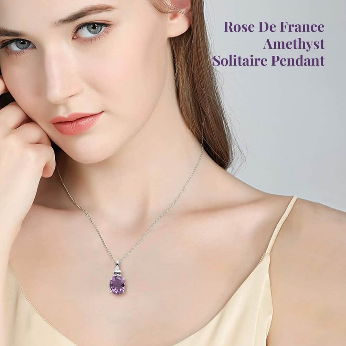 Rose De France Amethyst Solitaire Pendant Necklace 20 Inches in Platinum Over Sterling Silver 2.85 ctw image number 2