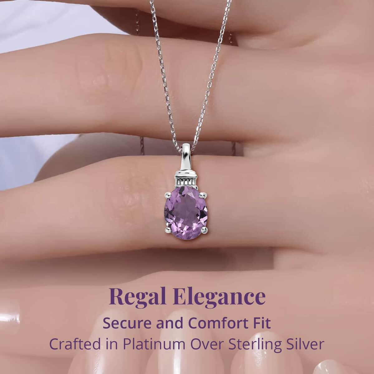 Rose De France Amethyst Solitaire Pendant Necklace 20 Inches in Platinum Over Sterling Silver 2.85 ctw image number 3