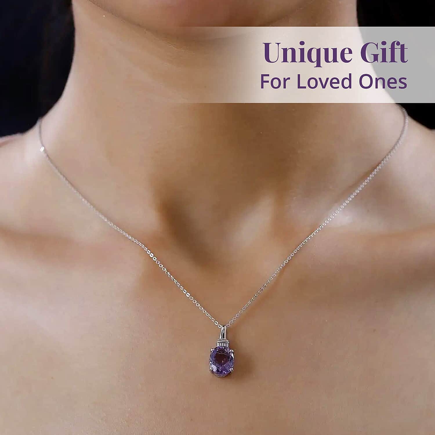 Rose De France Amethyst Solitaire Pendant Necklace 20 Inches in Platinum Over Sterling Silver 2.85 ctw
