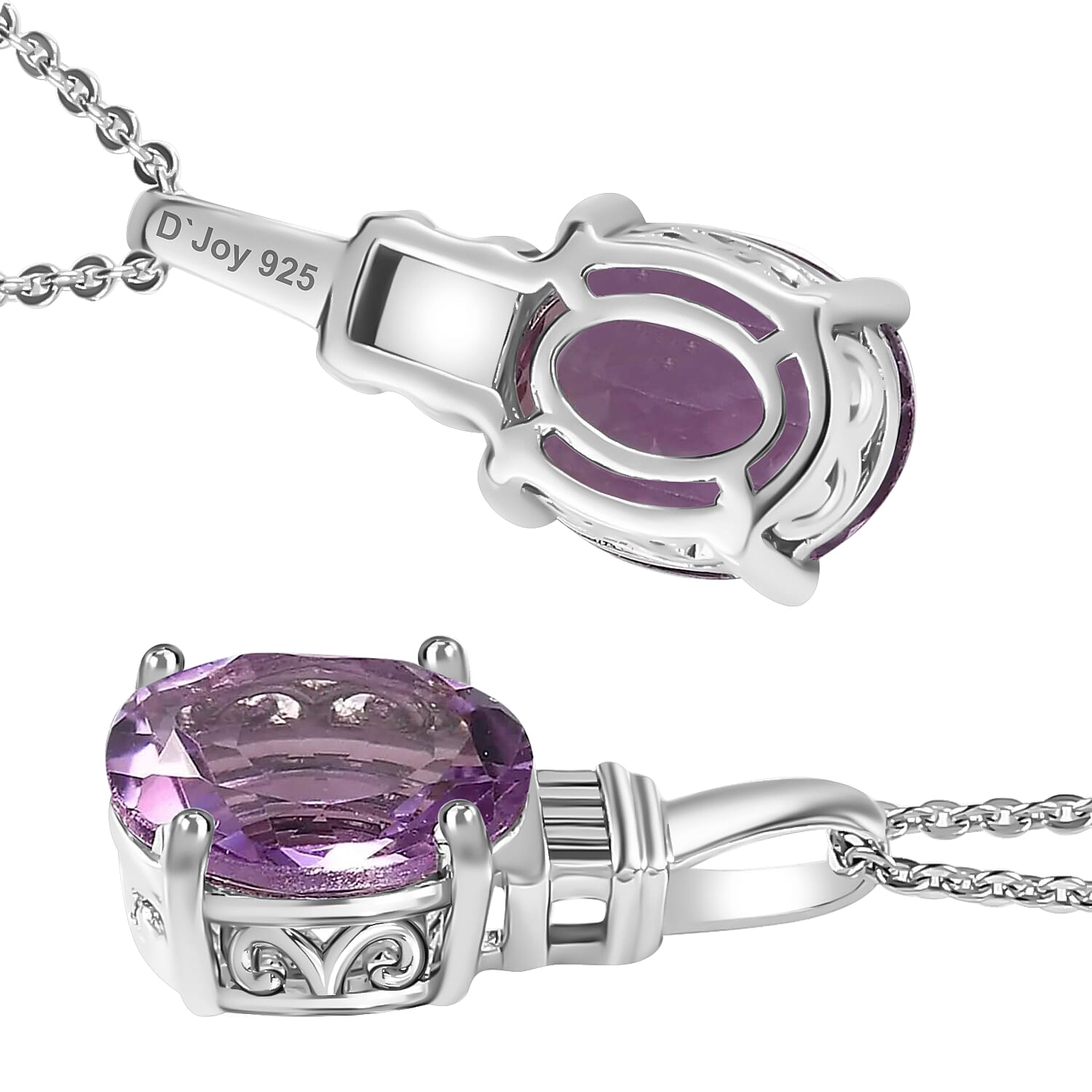 Rose De France Amethyst Solitaire Pendant Necklace 20 Inches in Platinum Over Sterling Silver 2.85 ctw