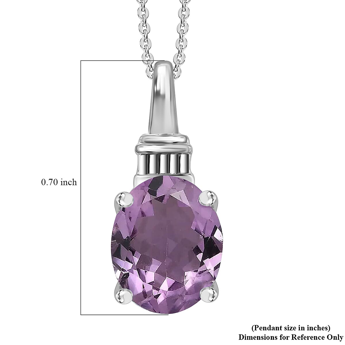 Rose De France Amethyst Solitaire Pendant Necklace 20 Inches in Platinum Over Sterling Silver 2.85 ctw