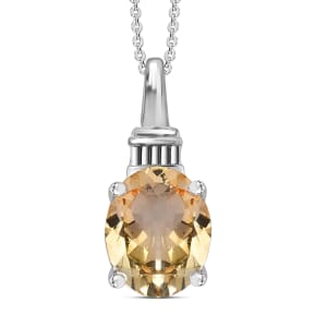 Brazilian Citrine Solitaire Pendant Necklace 20 Inches in Platinum Over Sterling Silver 2.50 ctw