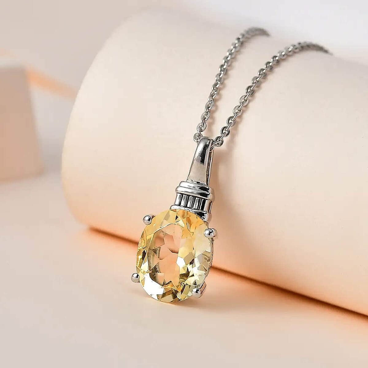 Brazilian Citrine Solitaire Pendant Necklace 20 Inches in Platinum Over Sterling Silver 2.50 ctw image number 1