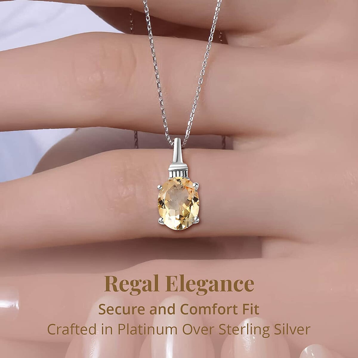 Brazilian Citrine Solitaire Pendant Necklace 20 Inches in Platinum Over Sterling Silver 2.50 ctw image number 3