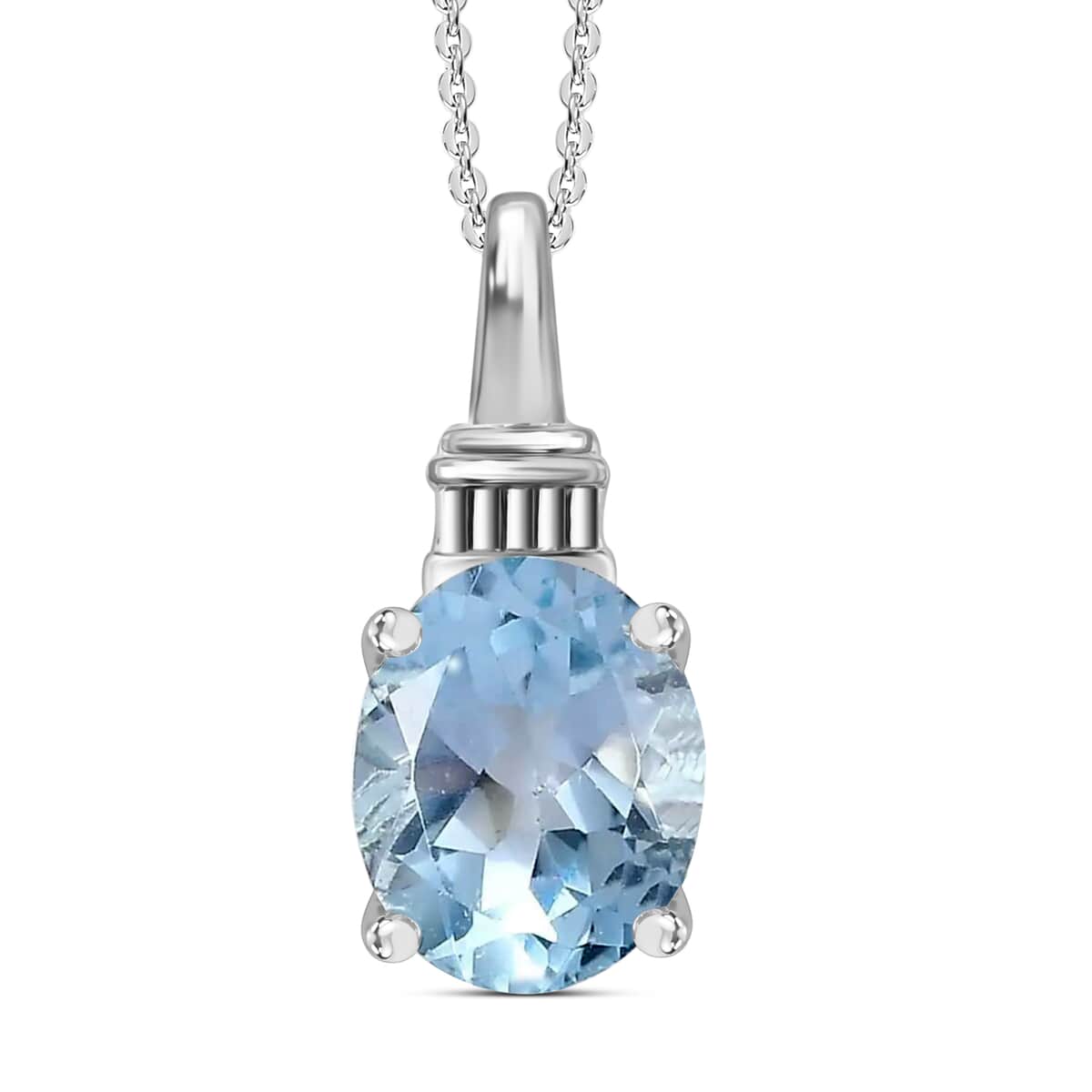 Sky Blue Topaz Solitaire Pendant Necklace 20 Inches in Platinum Over Sterling Silver 2.85 ctw image number 0