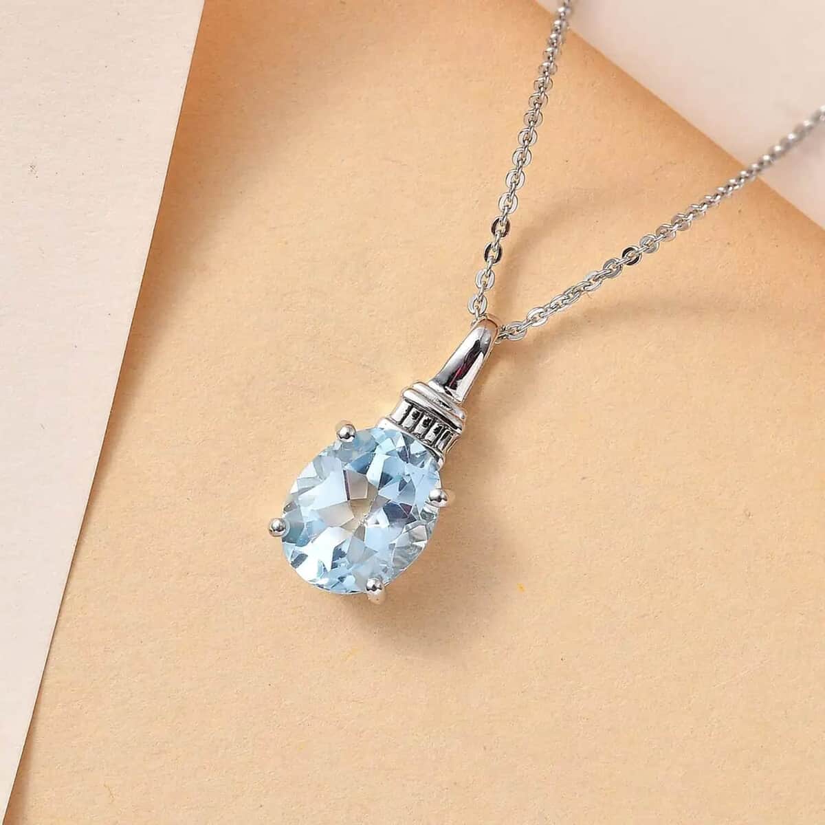 Sky Blue Topaz Solitaire Pendant Necklace 20 Inches in Platinum Over Sterling Silver 2.85 ctw image number 1