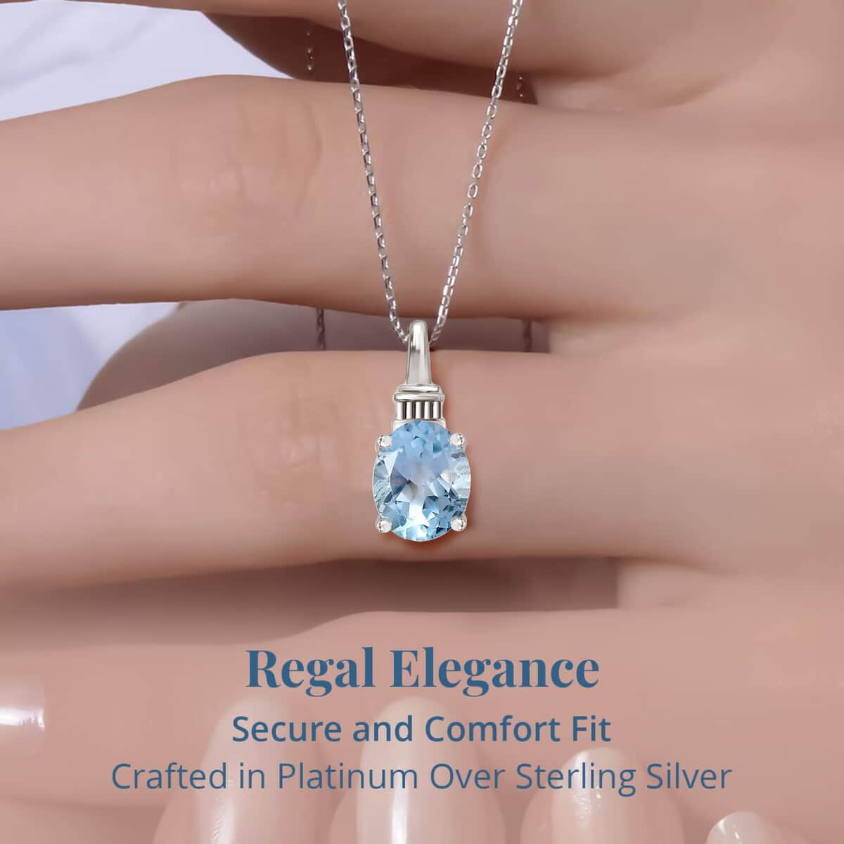 Sky Blue Topaz Solitaire Pendant Necklace 20 Inches in Platinum Over Sterling Silver 2.85 ctw image number 3