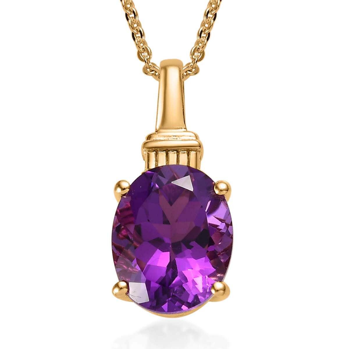 Amethyst Solitaire Pendant Necklace 20 Inches in Vermeil Yellow Gold Over Sterling Silver 2.65 ctw image number 0