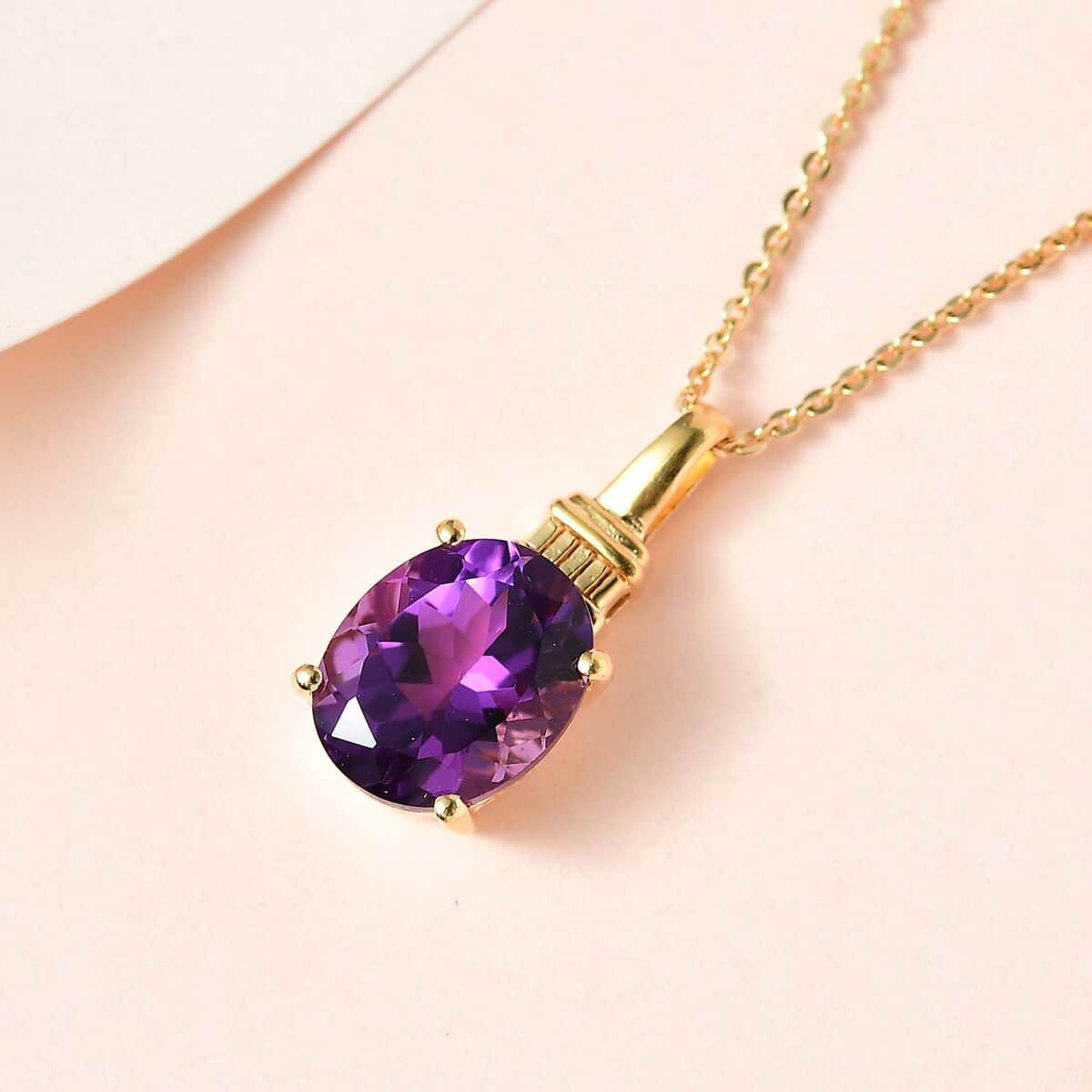 Amethyst Solitaire Pendant Necklace 20 Inches in Vermeil Yellow Gold Over Sterling Silver 2.65 ctw image number 1