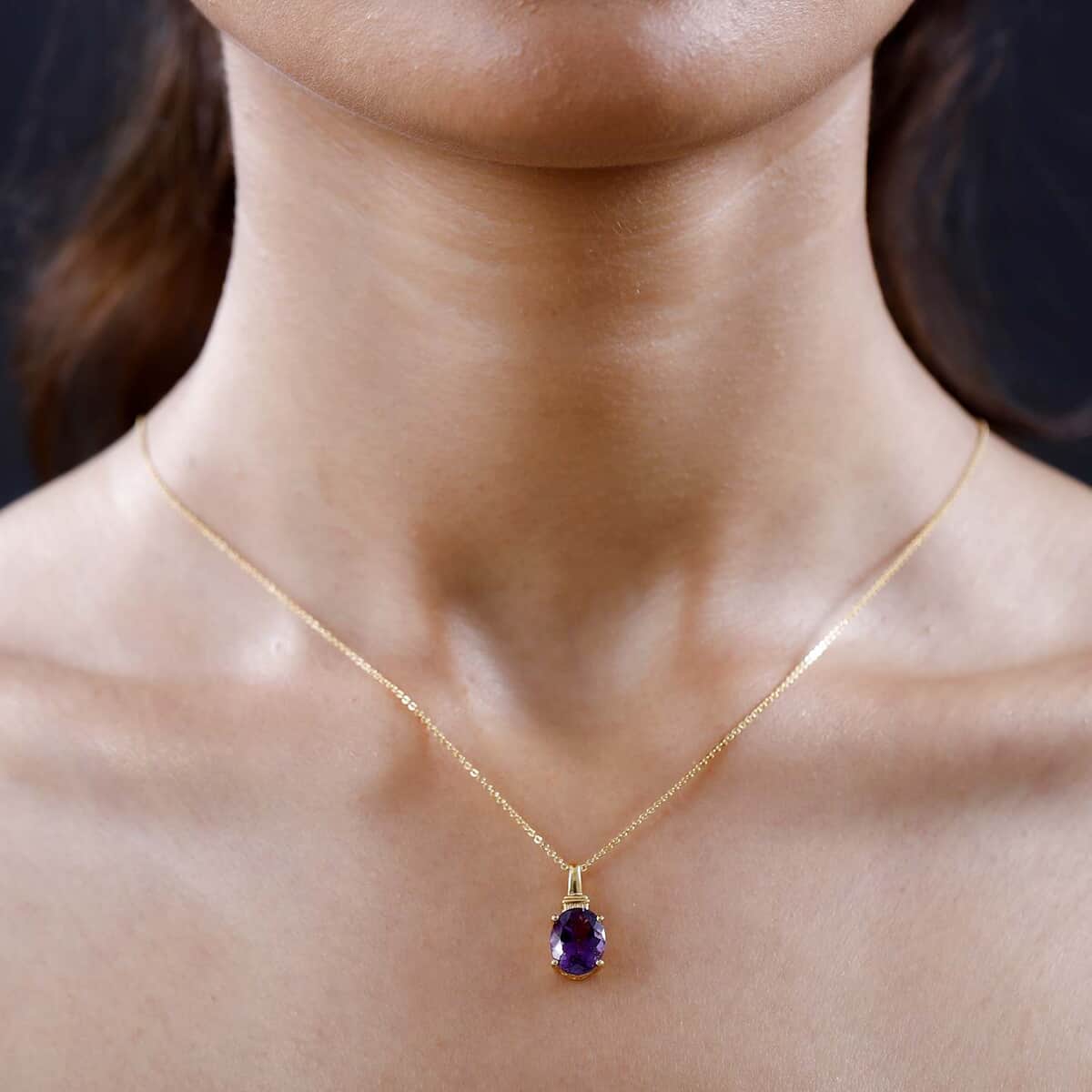 Amethyst Solitaire Pendant Necklace 20 Inches in Vermeil Yellow Gold Over Sterling Silver 2.65 ctw image number 2