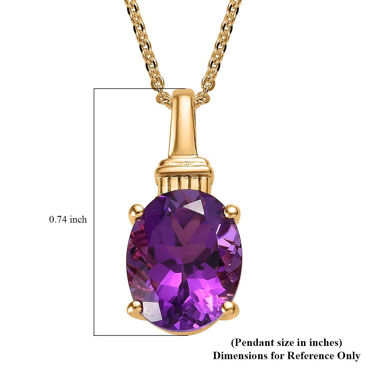 Amethyst Solitaire Pendant Necklace 20 Inches in Vermeil Yellow Gold Over Sterling Silver 2.65 ctw