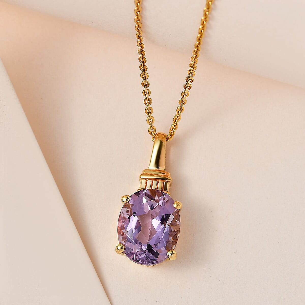 Rose De France Amethyst Solitaire Pendant Necklace 20 Inches in Vermeil Yellow Gold Over Sterling Silver 2.35 ctw image number 1