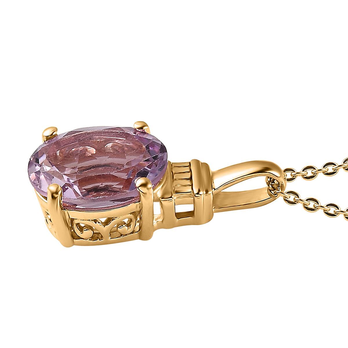 Rose De France Amethyst Solitaire Pendant Necklace 20 Inches in Vermeil Yellow Gold Over Sterling Silver 2.35 ctw image number 3