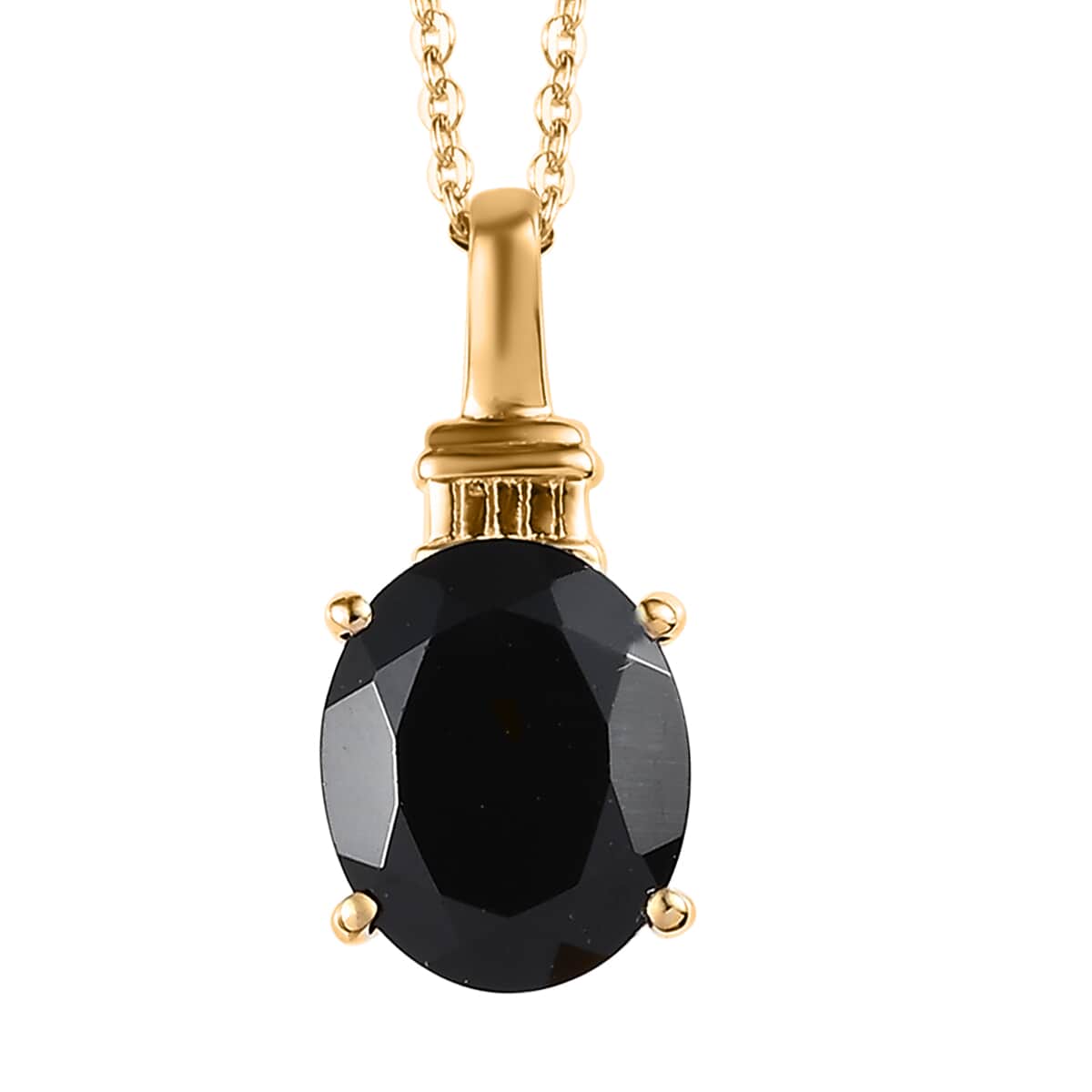 Thai Black Spinel Solitaire Pendant Necklace 20 Inches in Vermeil Yellow Gold Over Sterling Silver 3.25 ctw image number 0