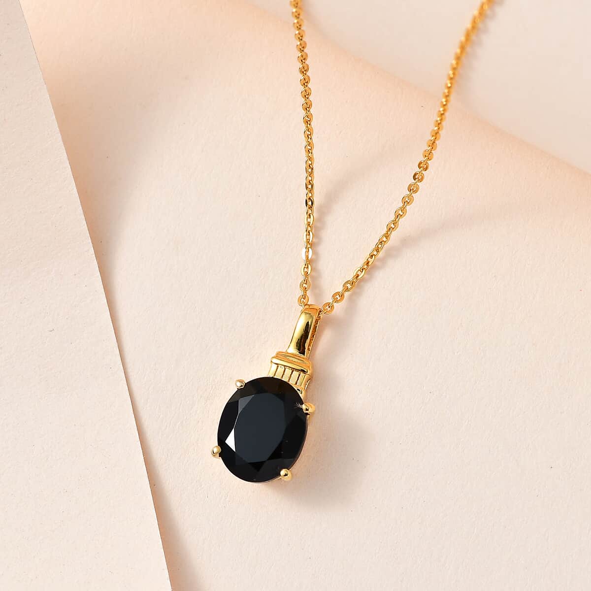 Thai Black Spinel Solitaire Pendant Necklace 20 Inches in Vermeil Yellow Gold Over Sterling Silver 3.25 ctw image number 1