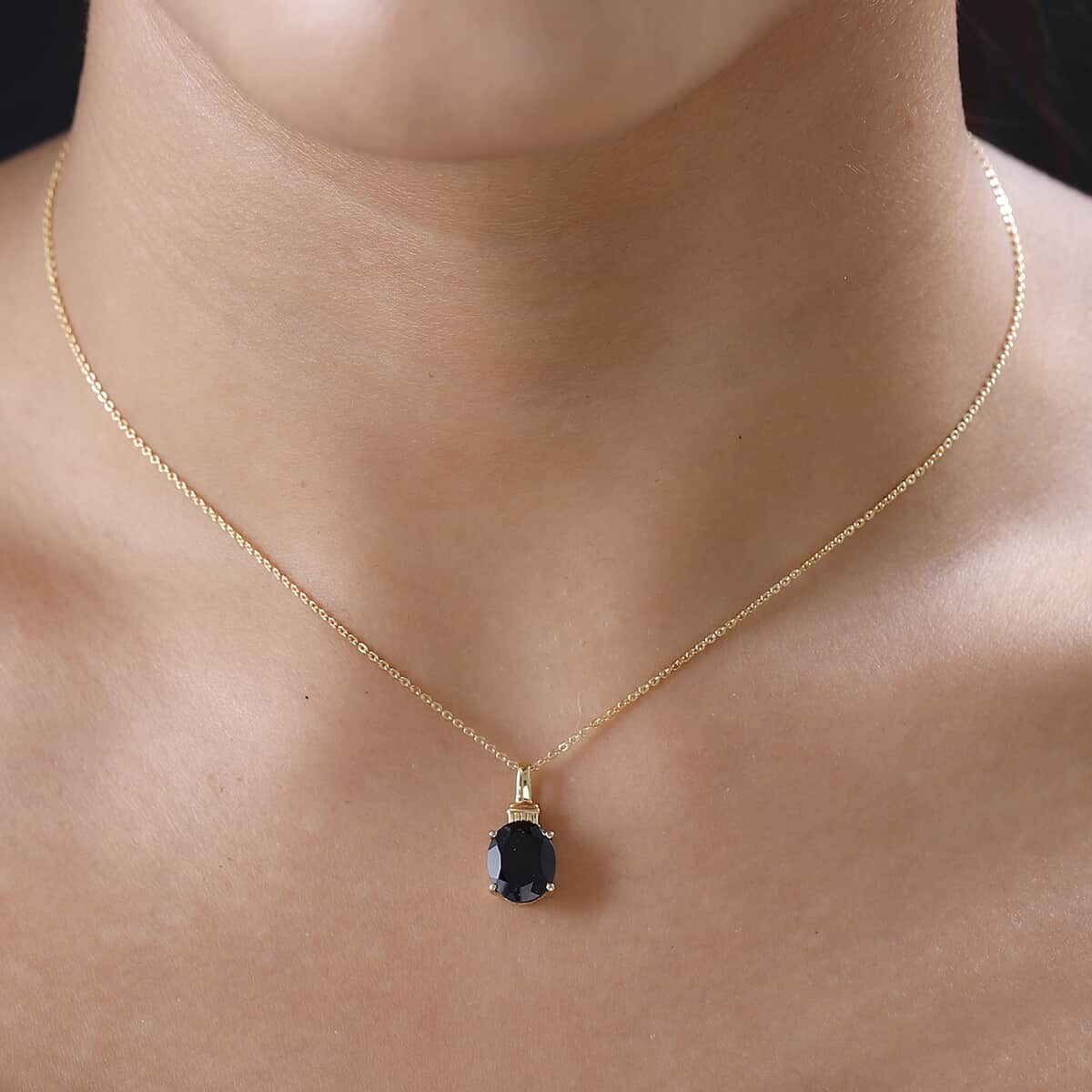 Thai Black Spinel Solitaire Pendant Necklace 20 Inches in Vermeil Yellow Gold Over Sterling Silver 3.25 ctw image number 2