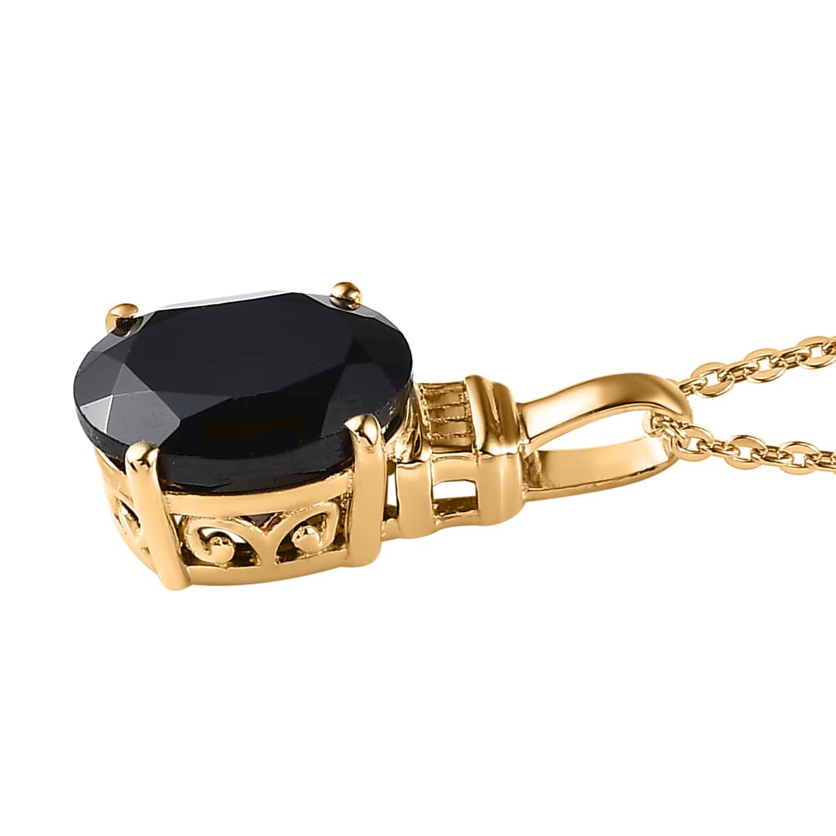 Thai Black Spinel Solitaire Pendant Necklace 20 Inches in Vermeil Yellow Gold Over Sterling Silver 3.25 ctw image number 3