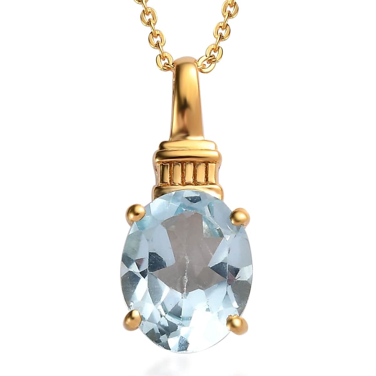 Sky Blue Topaz Solitaire Pendant Necklace 20 Inches in Vermeil Yellow Gold Over Sterling Silver 2.85 ctw image number 0