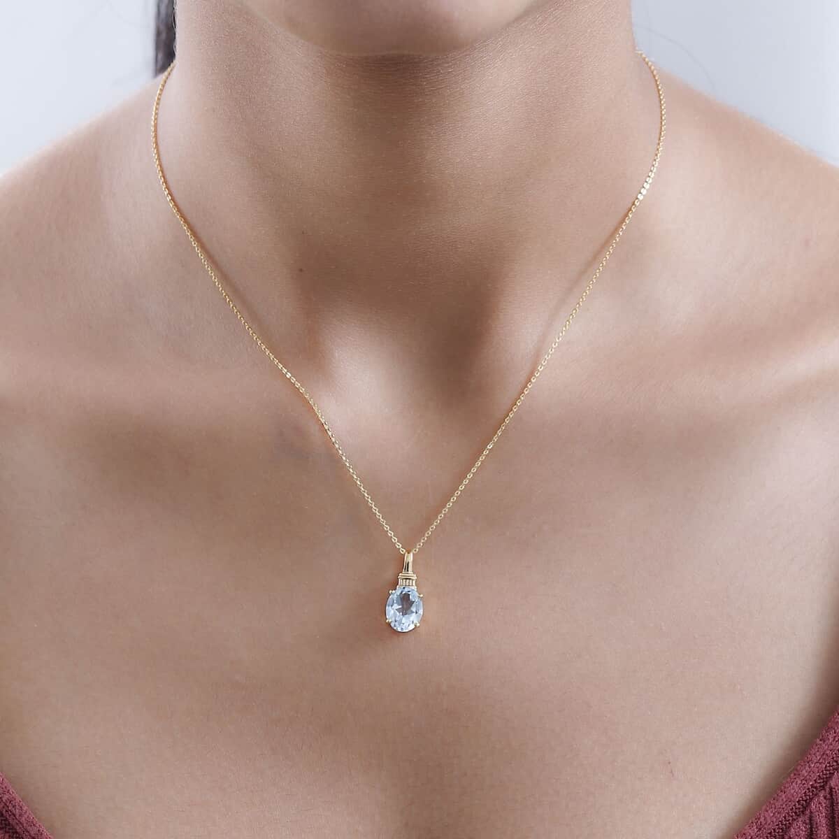 Sky Blue Topaz Solitaire Pendant Necklace 20 Inches in Vermeil Yellow Gold Over Sterling Silver 2.85 ctw image number 2